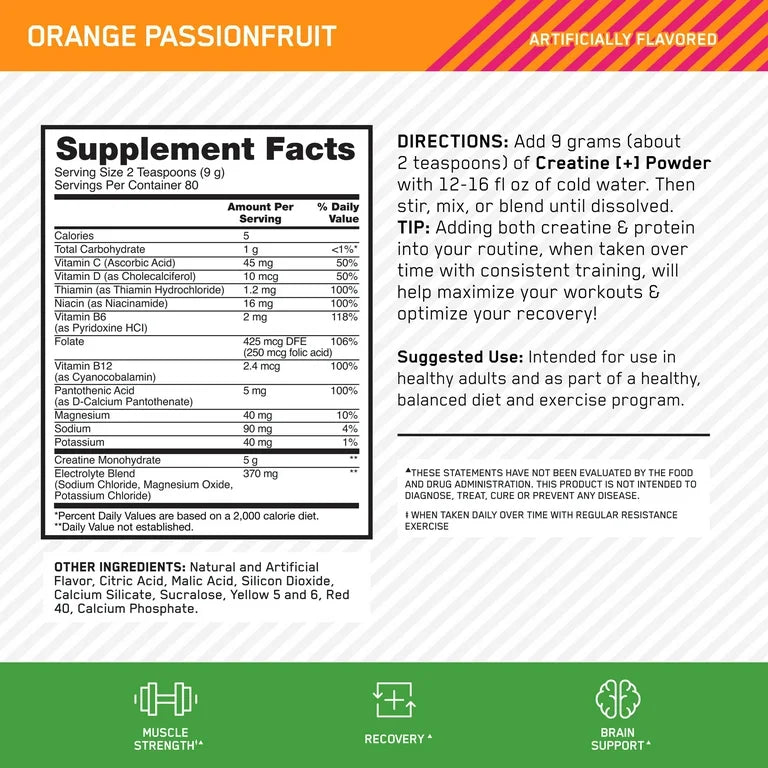 Optimum Nutrition orange passionfruit creatine+ Orange 360g