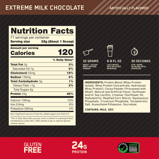 Optimum Nutrition Gold Standard extreme milk chocolate protein powder, 5lb