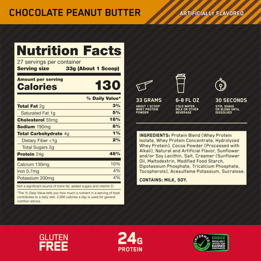 Optimum Nutrition Gold Standard Chocolate Peanut Butter protein powder, 2 LB