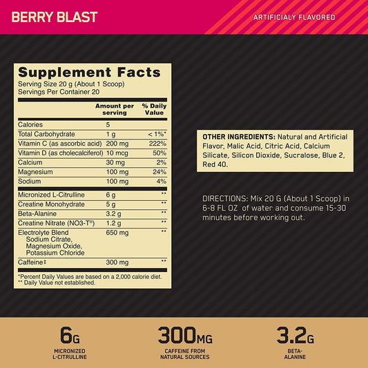 Optimum Nutrition Gold Standard Pre-Workout ADVANCED Berry Blast, 20 servings