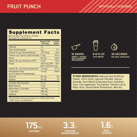 Optimum Nutrition gold standard pre-workout Fruit Punch, 30 servings