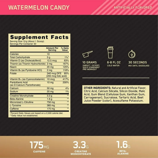 Optimum Nutrition Gold Standard Pre-Workout Watermelon Candy, 30 serv