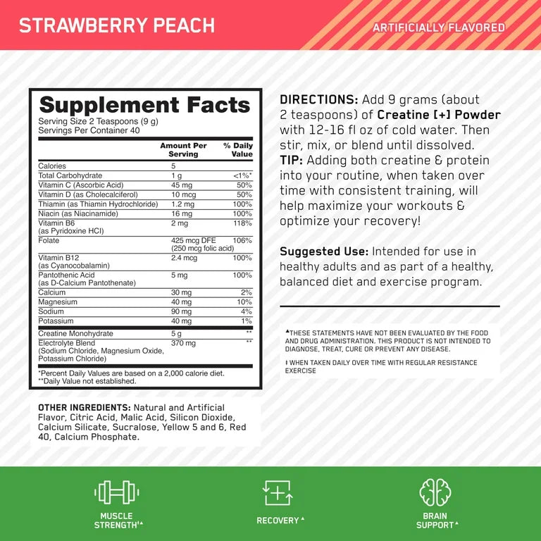Optimum Nutrition creatine+ strawberry peach 360g