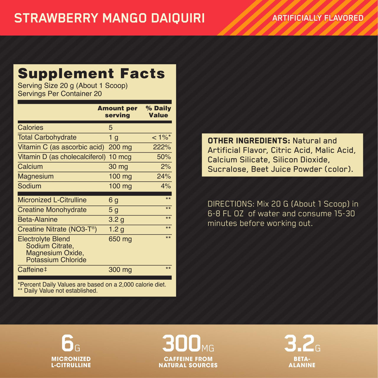 Optimum Nutrition Gold Standard Pre Workout Advanced, Strawberry Mango Daiquiri, 20 Servings