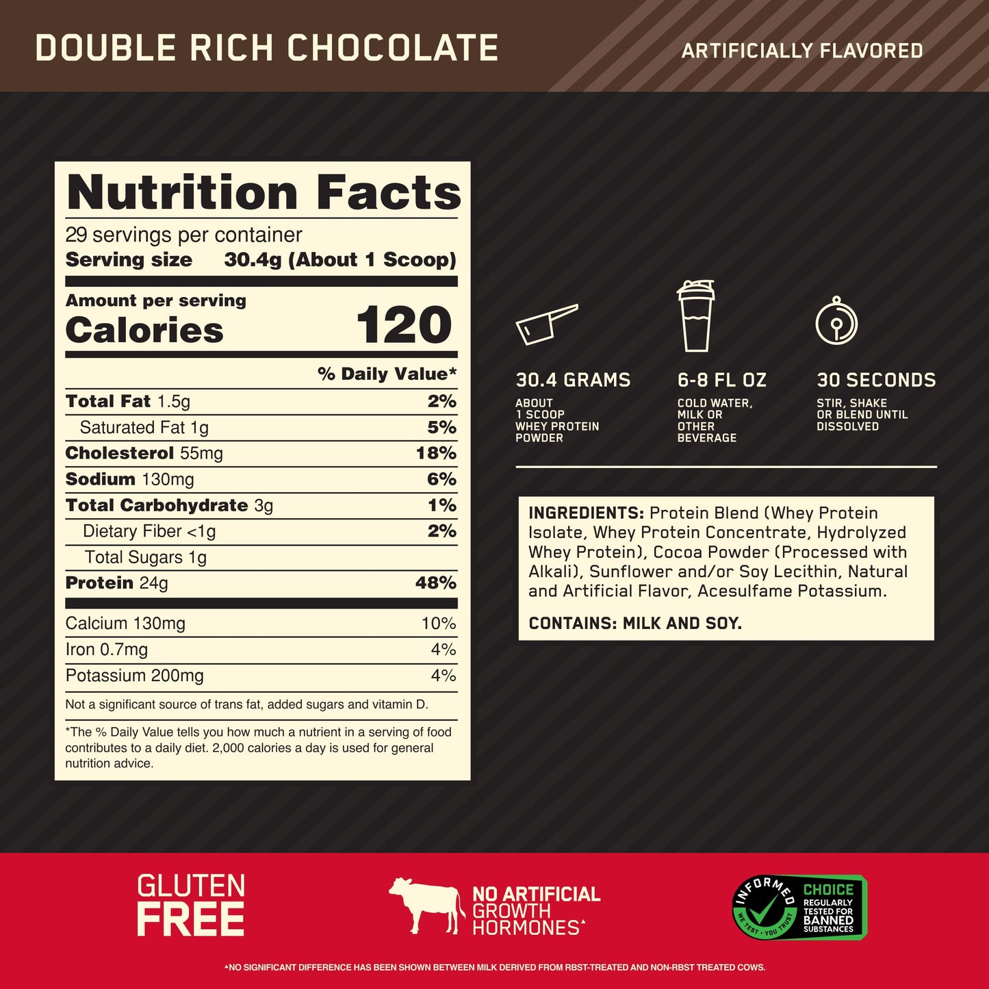 Optimum Nutrition Gold Standard double rich chocolate protein powder, 2 LB