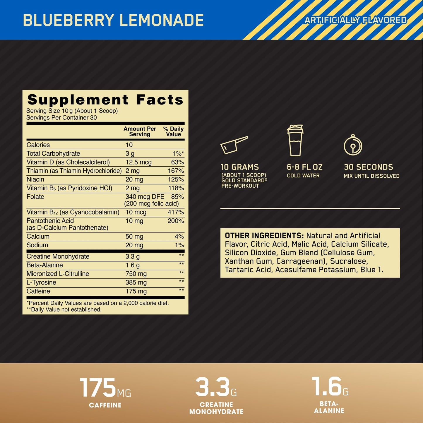 Optimum Nutrition Gold Standard Pre-Workout Blueberry Lemonade, 30 serv