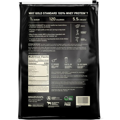 Optimum Nutrition Gold Standard double rich chocolate protein powder, 10 lb
