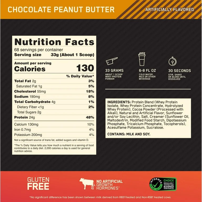 Optimum Nutrition Gold Standard Chocolate Peanut Butter protein powder, 5 LB